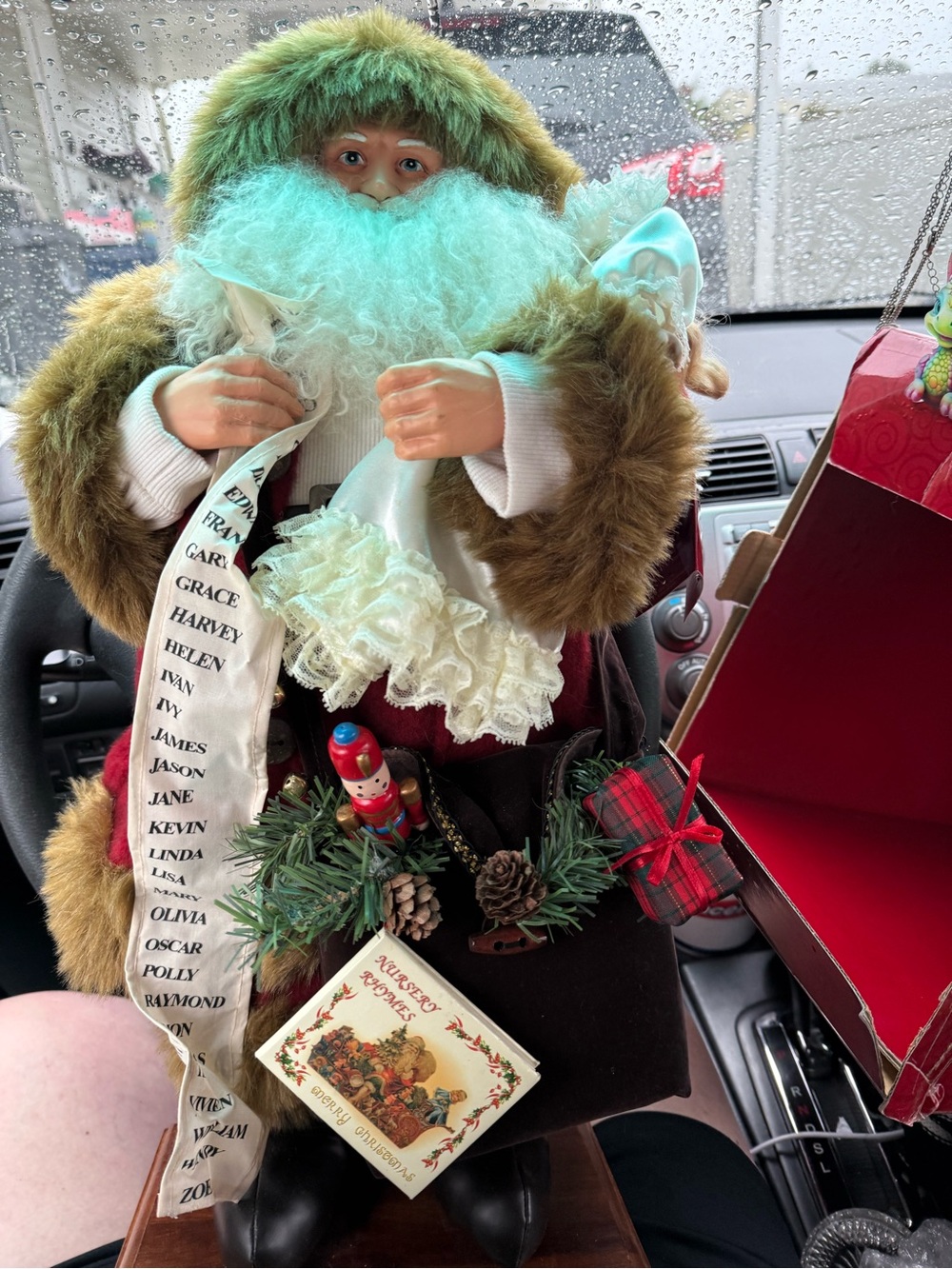 Brown  Faux-Fur Santa Figurine with Ivory Beard and Ribbon Name List
